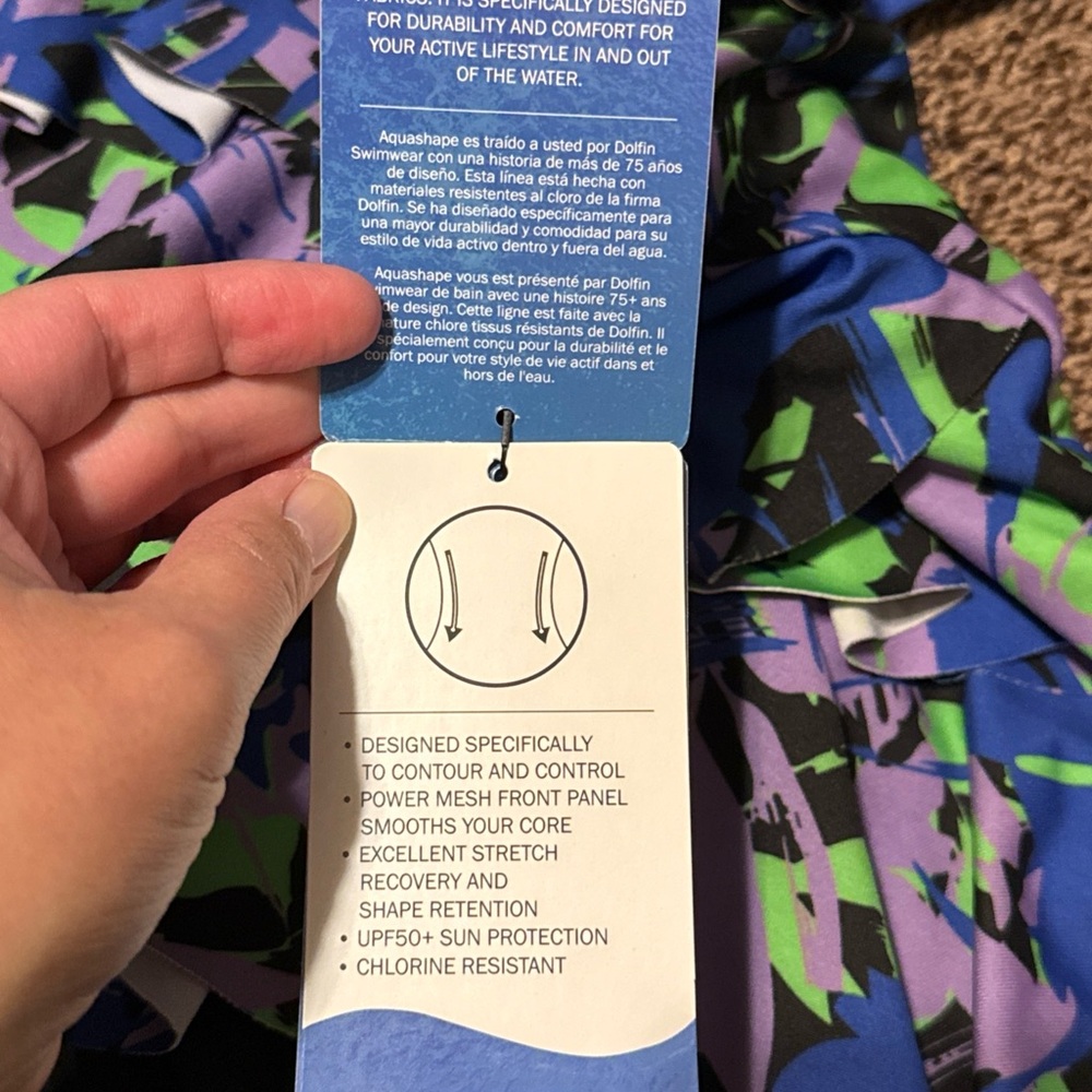 NWT Dolfin Aquashape Removeable Cups Tummy Control Blue Eden Size 6 Swimsuit - Picture 8 of 8